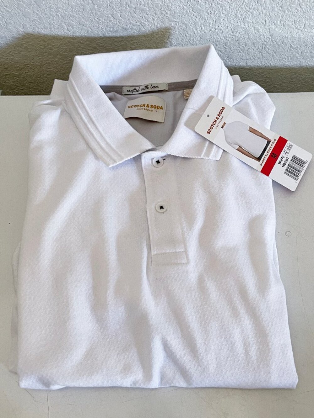NEW Scotch & Soda Men's Short Sleeve Jacquard Polo Shirt NWT M White